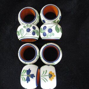 Dansk Set of 4 Wooden Blueberries & Set of 4 Flowers Napkin Rings